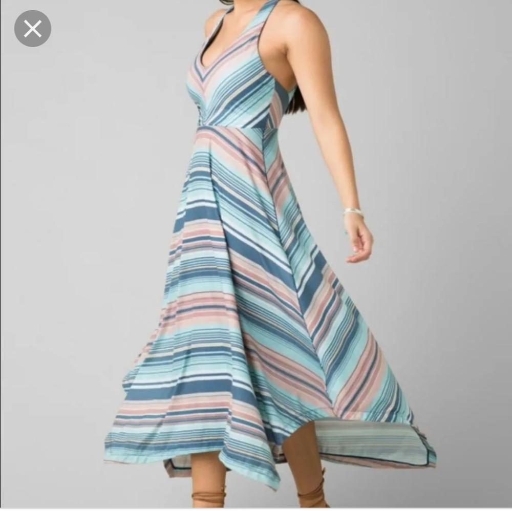 Prana Blue and Pink Striped Maxi Dress